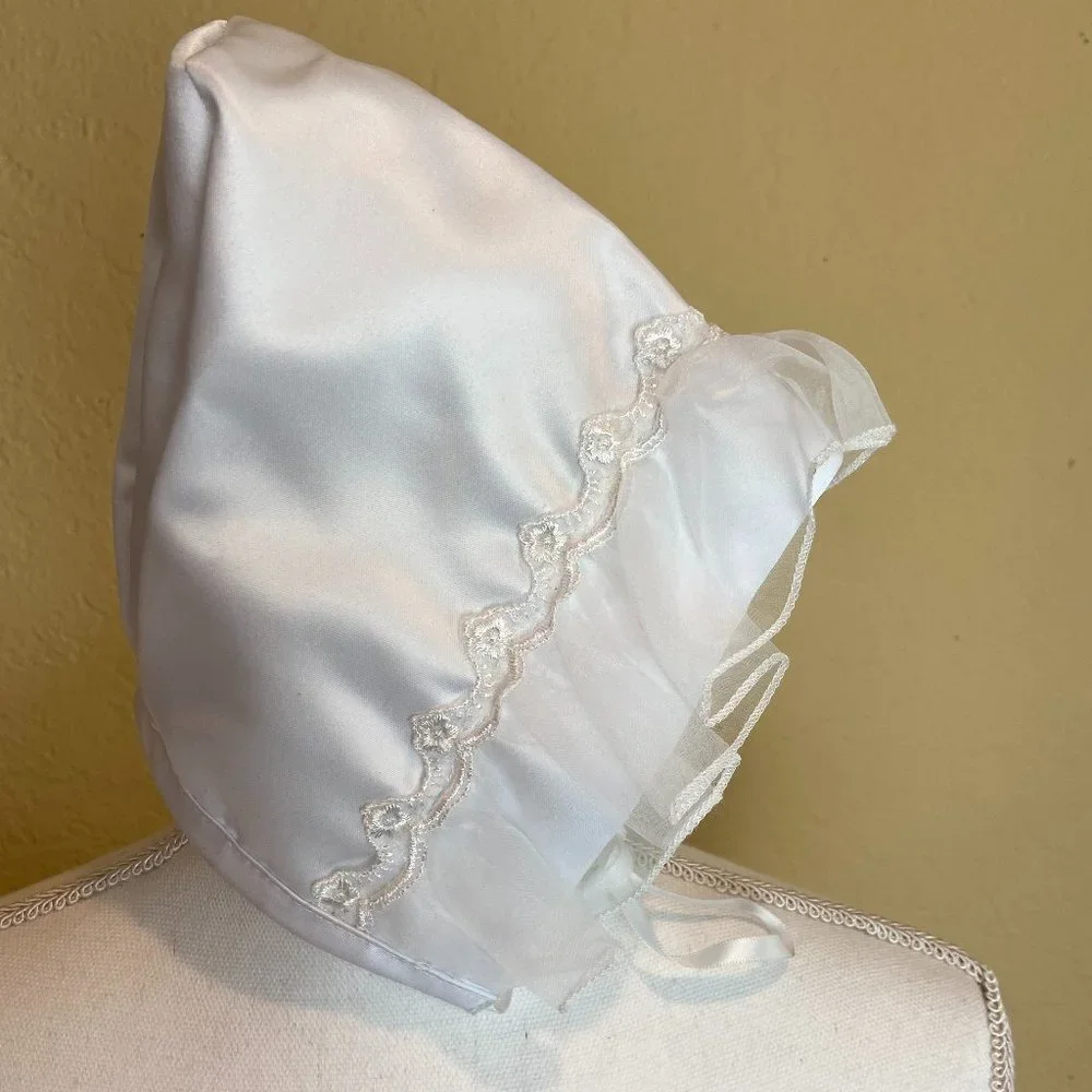 Vintage Baby Child Doll Hat Cap Bonnet Satin Lace